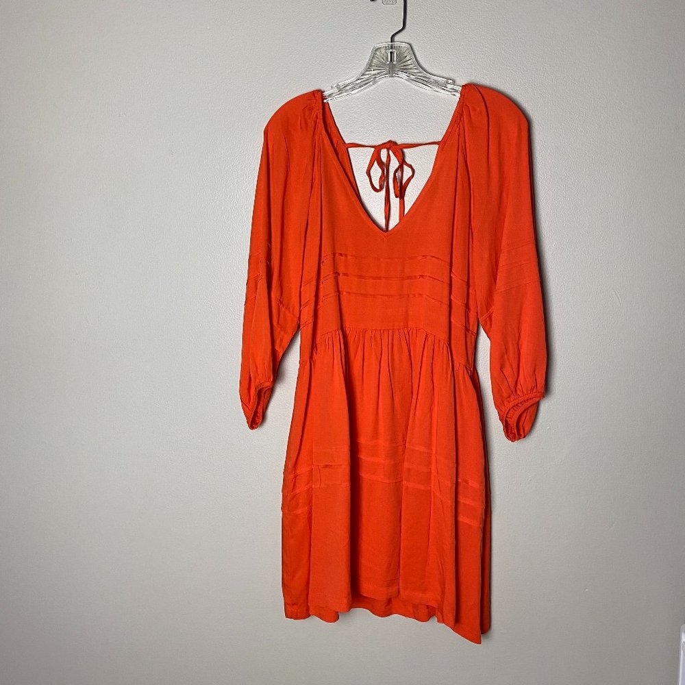 Orange Shinestar Deep V mini Dress with balloon sleeves Size M